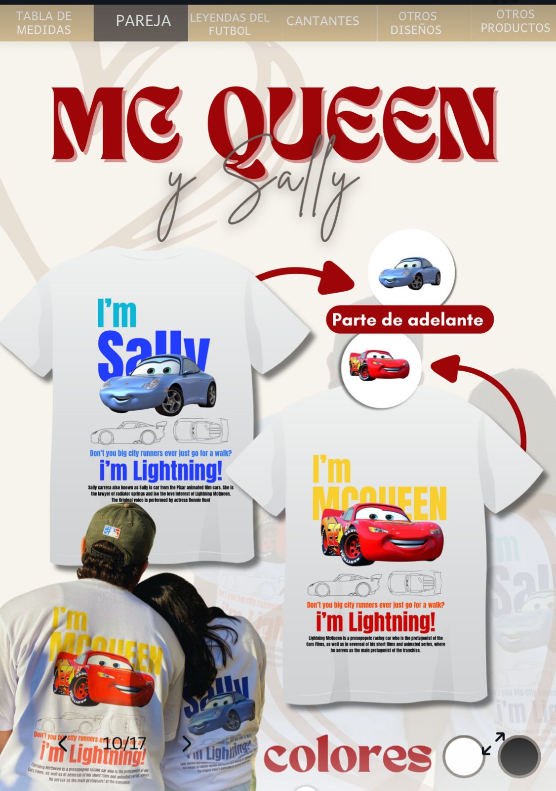 Camisetas en Parejas- Cars: Rayo McQueen & Sally